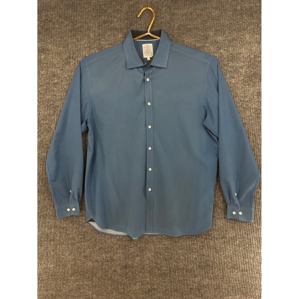 CON.STRUCT Button Down Shirt Mens 17 Blue Good Slim Fit 4-Way Stretch Dot Trim